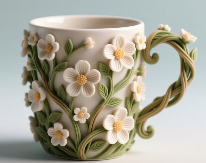 Floral Mug 3D Model – STL File (Digital Download)
