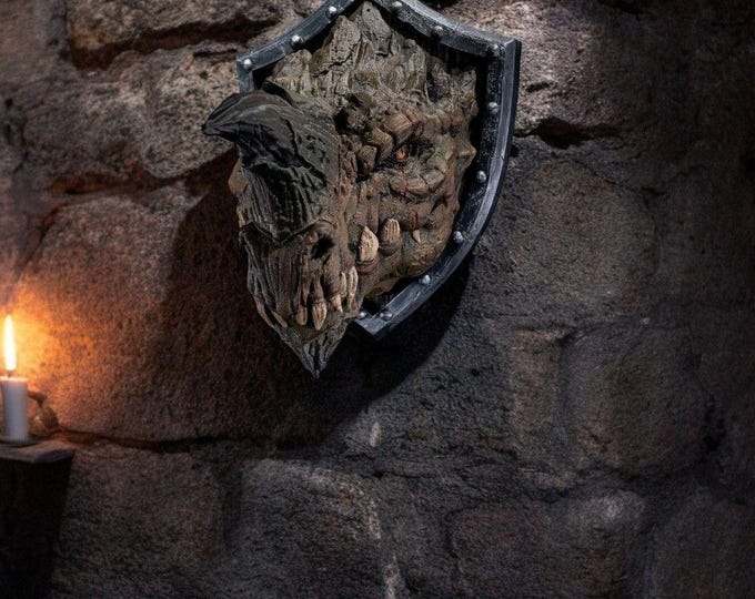 Dragon Trophy Wall Mount - 3D Printed Fantasy Monster Head Decor