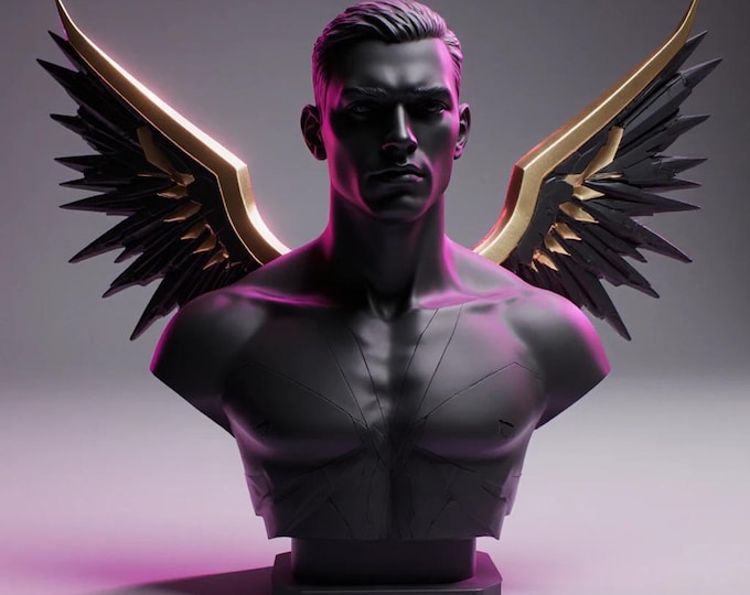 Winged Male Bust STL File | Dark Angel Warrior Sculpture | Single-Piece One-Color 3D Print Model