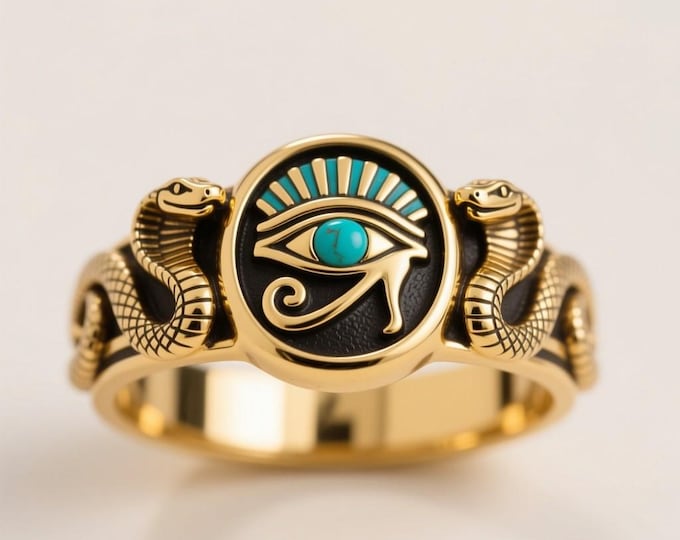 Eye of Horus Cobra Ring STL: 3D Printable Egyptian Jewelry (Digital File)