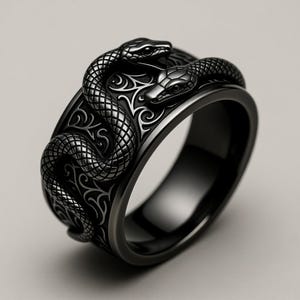 3D Printable Snake Ring STL: Gothic Serpent Band (Digital File)