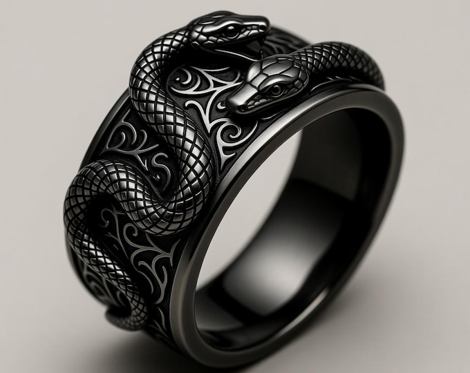 3D Printable Snake Ring STL: Gothic Serpent Band (Digital File)