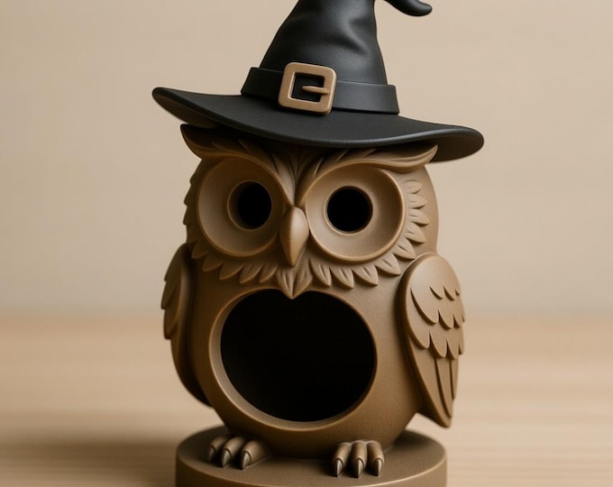 3D Printable Halloween Owl Figurine: Witch Hat STL (Digital File)