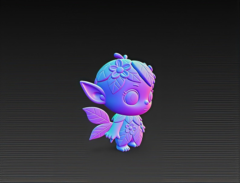 Skogsälva STL-fil, Kawaii Alvfigur (3D-utskrift) (Digital nedladdning) bild 5