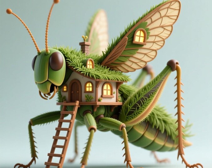 Whimsical Grasshopper House STL – Fantasy Insect Cottage 3D Printing