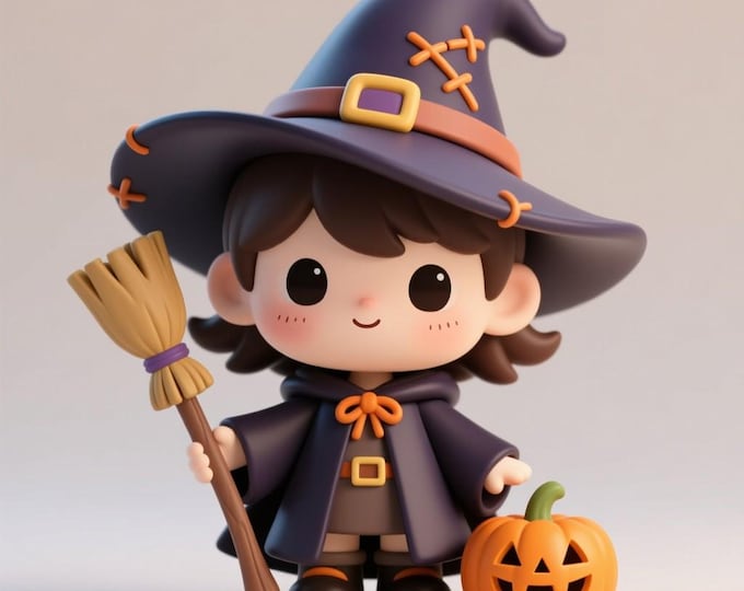Chibi Witch STL File: 3D Printable Halloween Figurine (Digital Download)