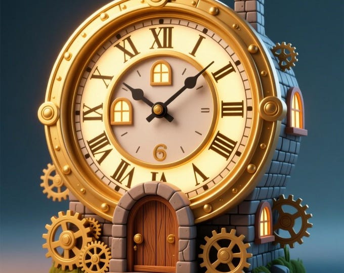 Steampunk Clock Tower House STL File: 3D Printable Fantasy Model (Digital Download)