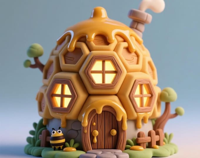 Beehive Cottage STL • Fantasy Home Decor 3D Model (Digital Download)