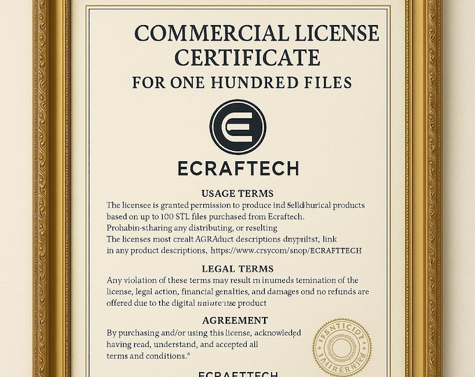 ECRAFTECH Commercial License – 100 STL Files for Physical Product Sales – Credit & Shop Link Required