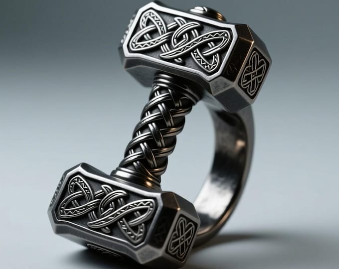 Viking Hammer Ring STL: Norse Mythology Jewelry 3D Printable Model (Digital File)