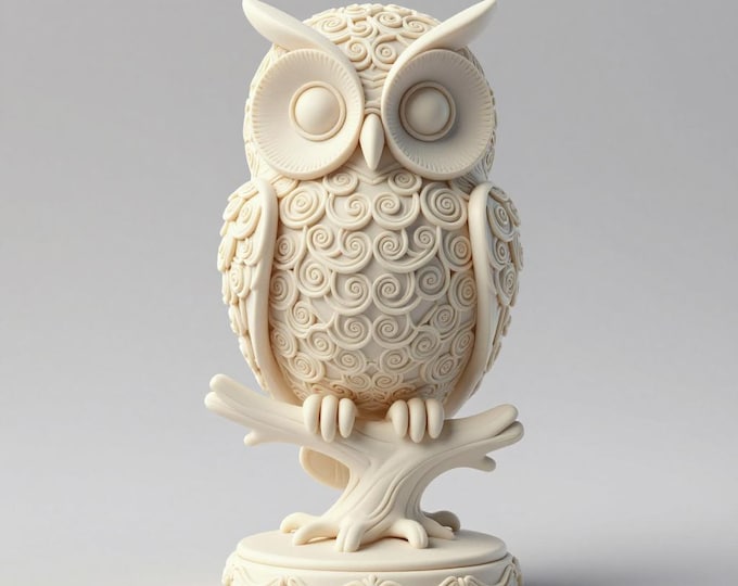Ornate Swirl Owl Figurine STL File | 3D Print Model