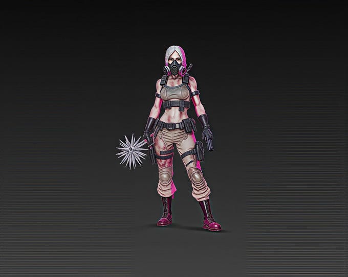 Post Apocalyptic Female Warrior STL • Gas Mask Fighter 3D Print Model • Apocalypse Survivor Miniature
