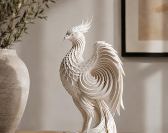 Escultura de Pássaro Fênix, Decoração Fantástica Abstrata, Estatueta Mítica Elegante, Estátua de Arte Moderna para Prateleira Impressa em 3D