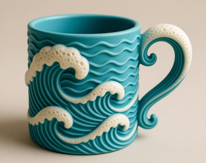 Wave Pattern Mug 3D Model STL File: Digital Download for 3D Printers