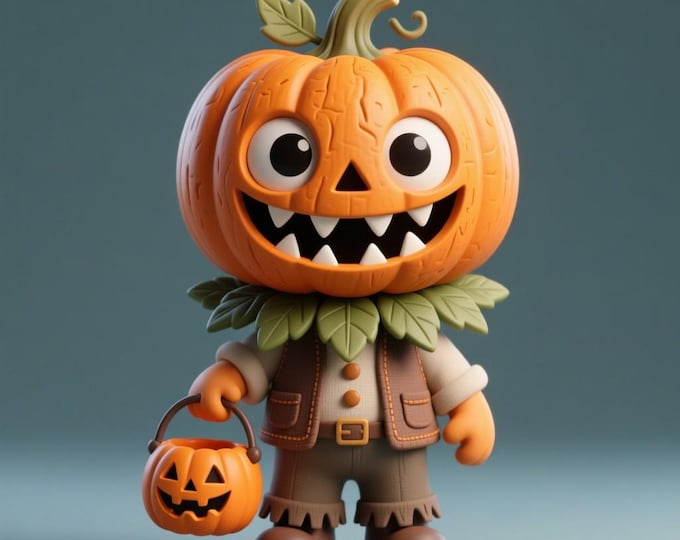 Pumpkin Kid Figurine STL – Halloween 3D Print Model (Digital Download)