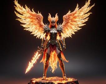Modello 3D STL del Guerriero Angelo del Fuoco / Miniatura del Cavaliere Alato (Download Digitale)