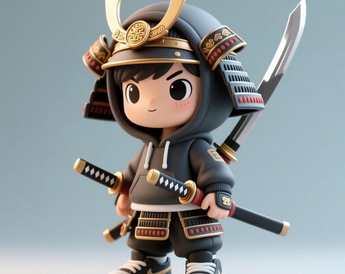 Chibi Samurai Figurine STL: 3D Printable Warrior Model (Digital)