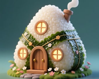 Kawaii Onigiri House STL • Modelo de casa de campo impresso em 3D (download digital)