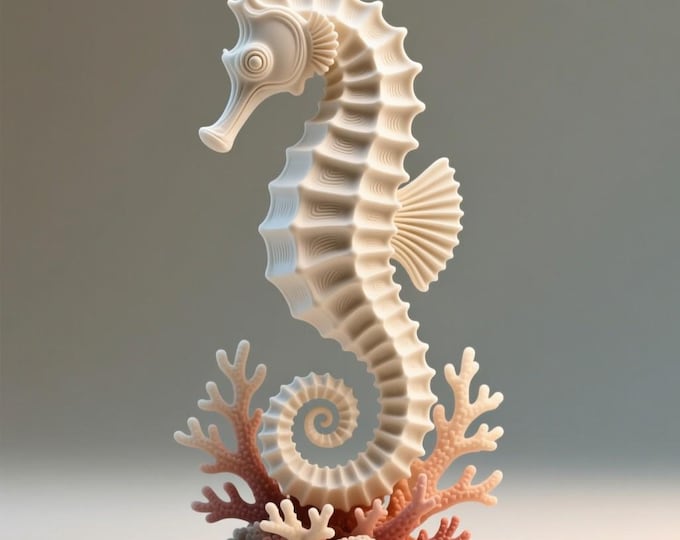 Seahorse Sculpture STL File | 3D Print Model with Coral Base (Digital Download)