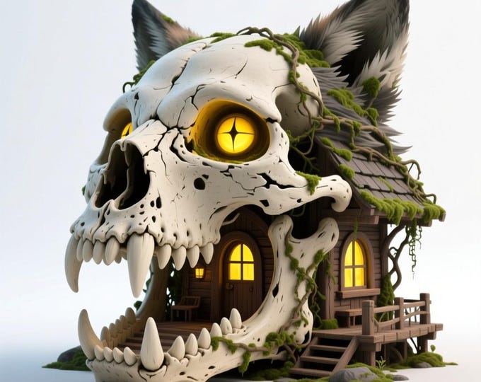 Wolf Skull House STL • Gothic Fantasy Haunted 3D Printable Model • Creepy Halloween Decor