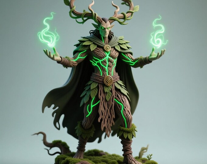 Forest Elf Mage Statue STL File | Druid with Antlers 3D Print Model