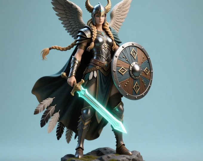 Valkyrie Warrior Statue STL File - 3D Printable Nordic Fighter
