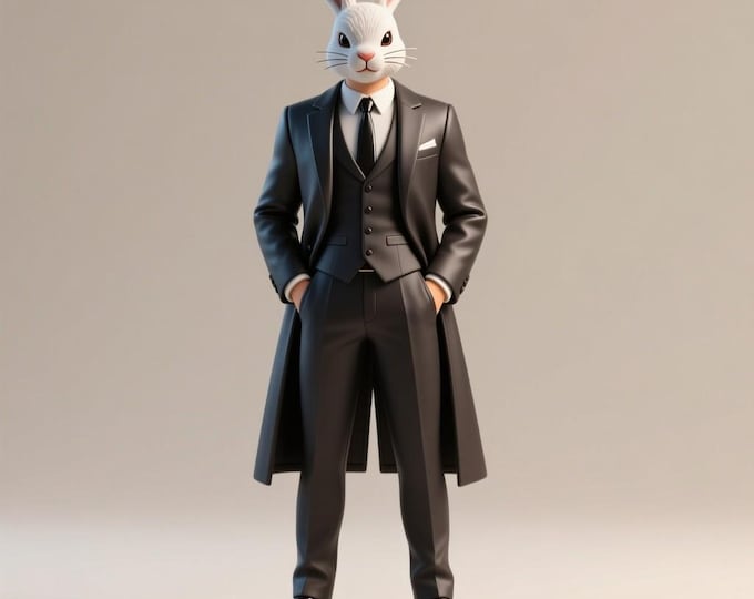 Gentleman Rabbit STL | 3D Printable Dapper Bunny Figurine, Fantasy Animal Character, Suit & Tie Decor