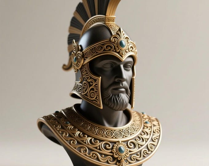 3D Printable Ancient Warrior Bust – STL File, Ornate Armor (Digital Download)