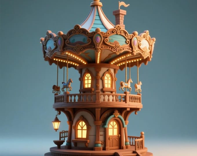 Carousel House STL File • 3D Printable Fantasy Merry-Go-Round Home Model for Decor & Collectibles