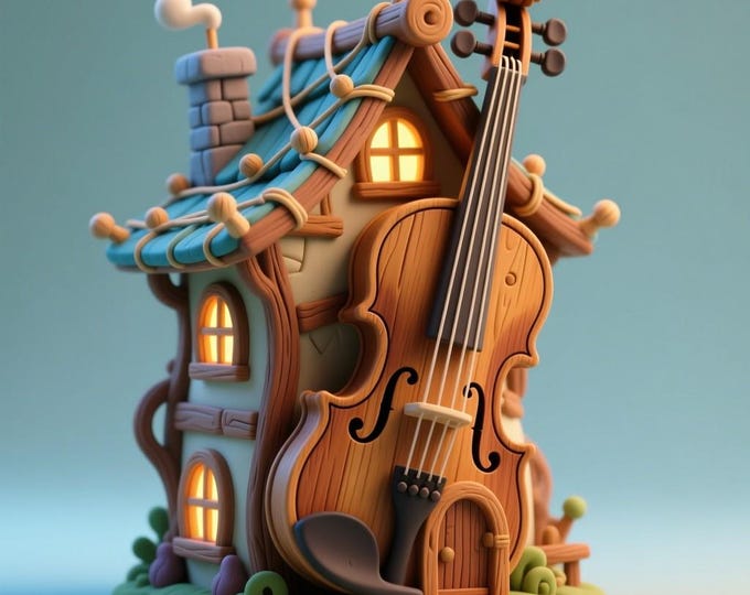 Violin House STL File • 3D Printable Fantasy Music-Themed Home Model for Whimsical Decor & Collectibles