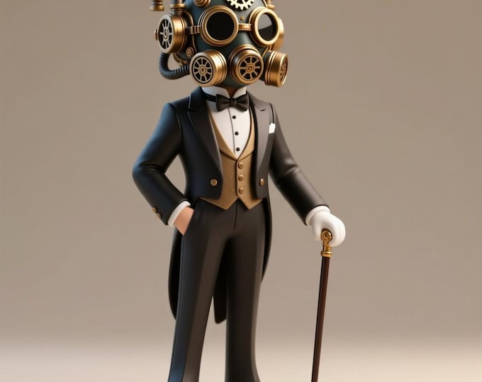 Steampunk Gentleman STL | 3D Printable Victorian Masked Figure | Steampunk Art Collectible Statue