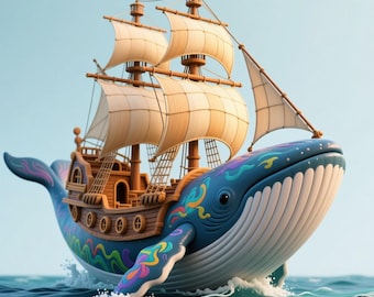 Archivo STL de barco ballenero: Modelo de impresión 3D de criatura oceánica fantástica (descarga digital)