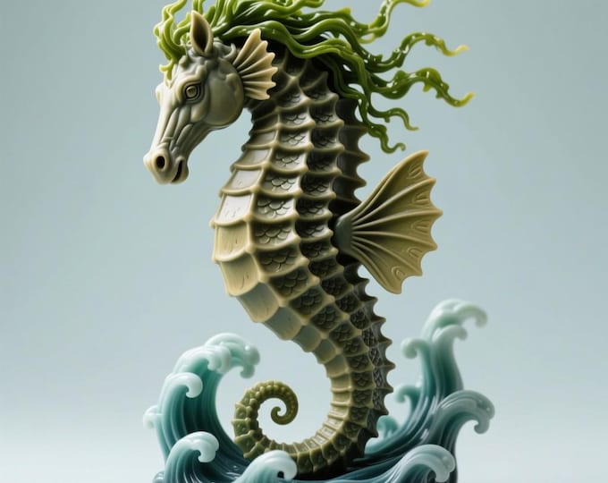 Seahorse Fantasy STL File | Mythical Ocean Creature 3D Print Model with Waves | Digital Download