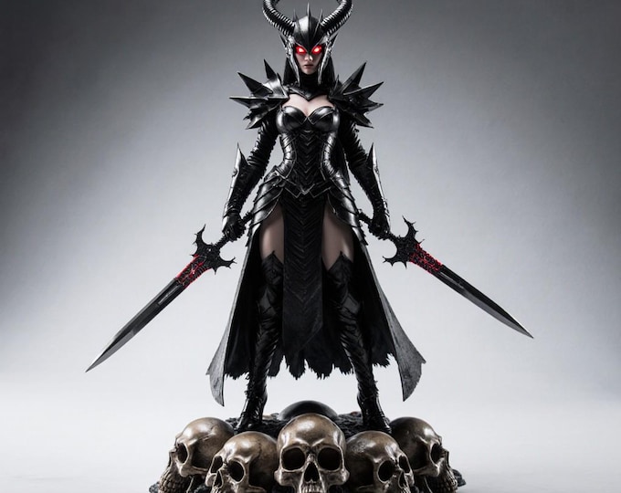 Dark Queen Warrior STL – Gothic Female Fighter 3D Model | Demon Valkyrie Statue by ECRAFTECH