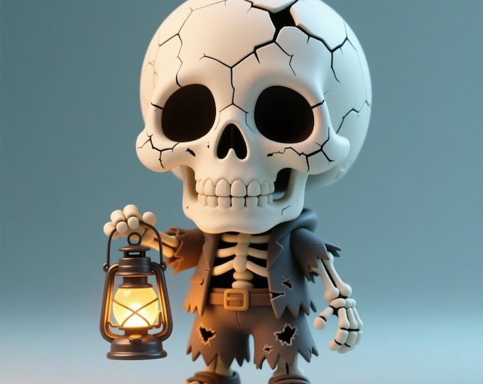 Chibi Skeleton STL File: Spooky Figurine with Lantern (3D Printable)