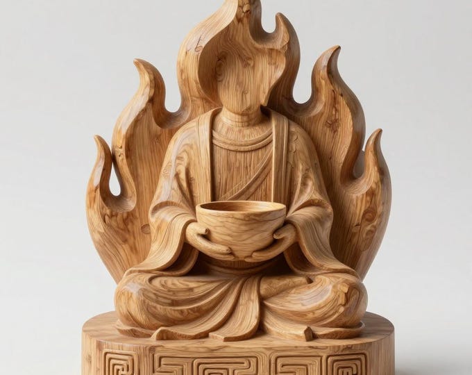 Zen Monk Statue STL | Flame Aura, Offering Bowl (3D Printable Digital Download)
