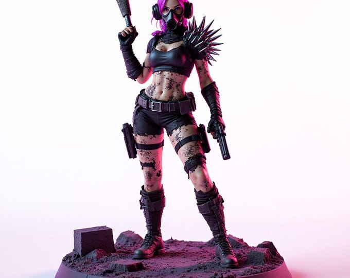 Post Apocalyptic Punk Girl Figurine: 3D Printable Spiked Armor Model (STL)