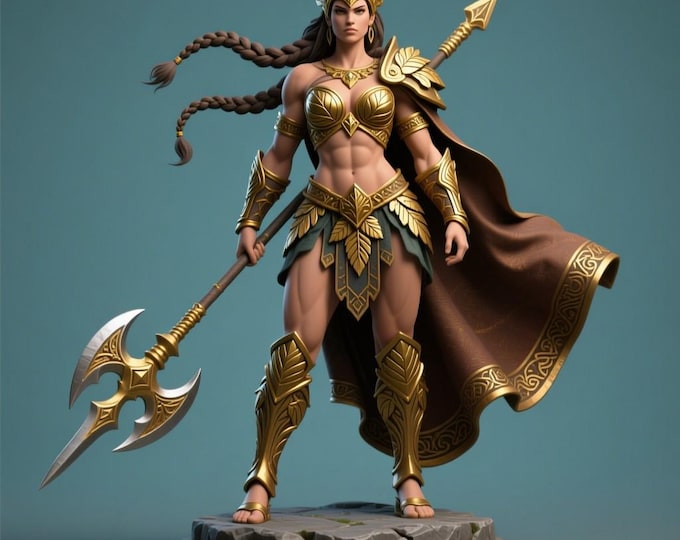 Amazon Warrior Woman STL • Viking Female Fighter Statue • 3D Printable Fantasy Hero Model
