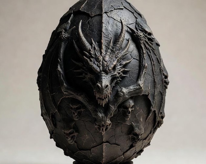Dark Dragon Egg STL File – Gothic Skull Dragon Head 3D Print (Digital Download)
