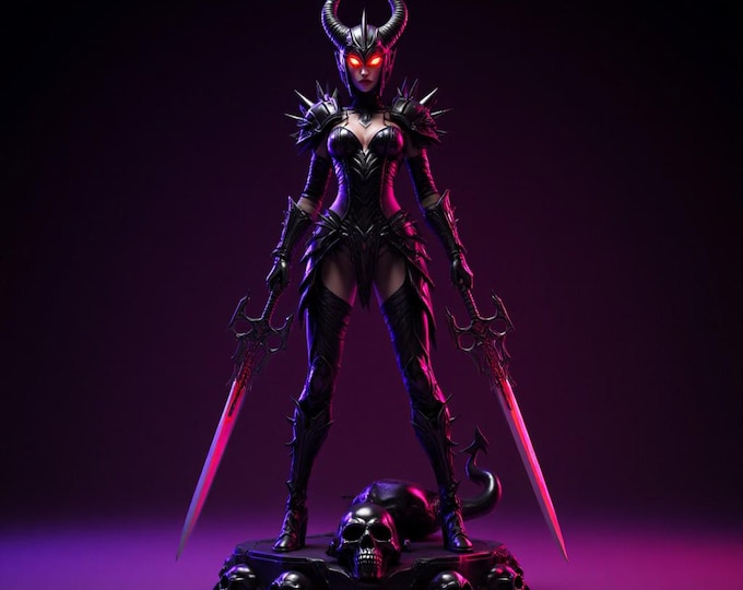 Dark Demon Queen STL • Gothic Fantasy Warrior 3D Print Model