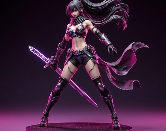 Anime Warrior Girl STL – 3D Printing Female Fighter Statue (Digital Download)