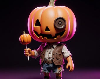 Figura de cabeza de calabaza con ojos de botón STL • Decoración de Halloween imprimible en 3D (Descarga digital)