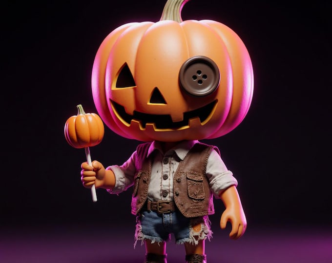 Button Eye Pumpkin Head Figure STL • 3D Printable Halloween Decor (Digital Download)