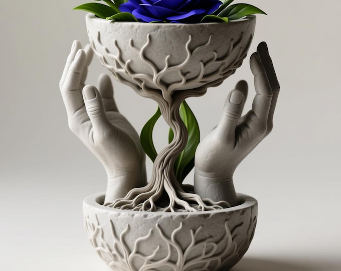 Tree of Life Hands Planter STL - 3D Print Double Bowl Vase (Digital File)
