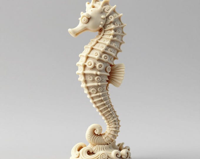 Ornate Seahorse Statue STL | Ocean Coastal Decor | Single Piece One-Color 3D Print File