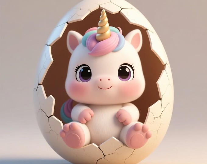 Chibi Unicorn Hatching STL File: 3D Printable Fantasy Figurine (Digital Download)