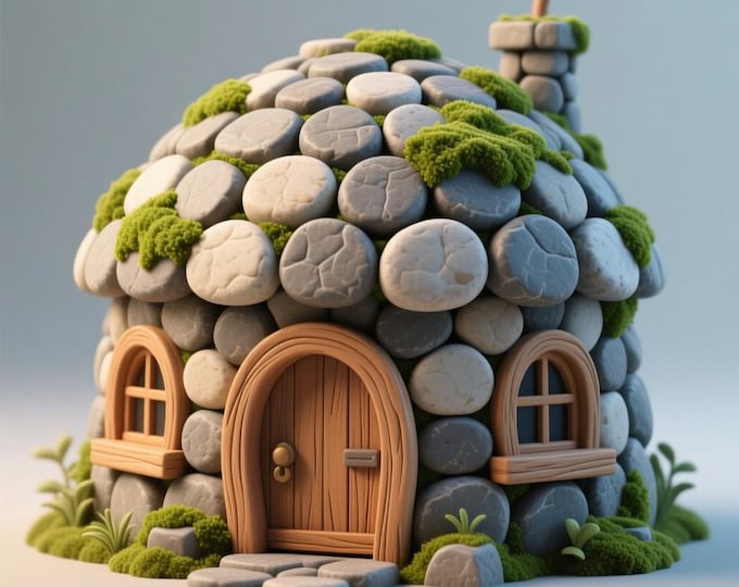 Stone House 3D Model – Detailed STL File for 3D Printers