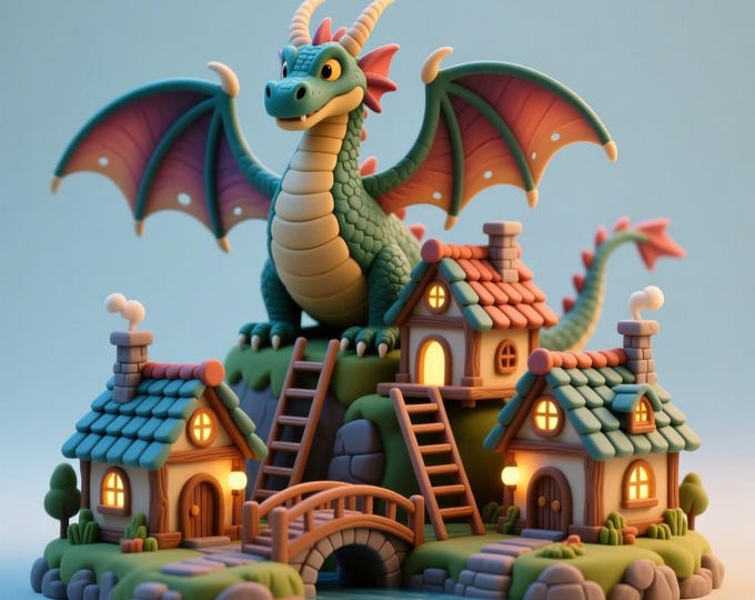 Dragon Village STL: Whimsical 3D Printable Diorama (Digital Download)