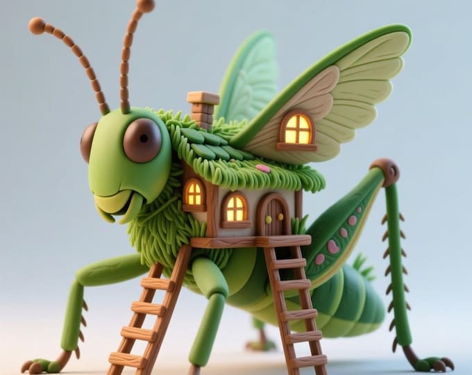 Grasshopper House STL File: 3D Printable Insect Fairy Home (Digital Download)