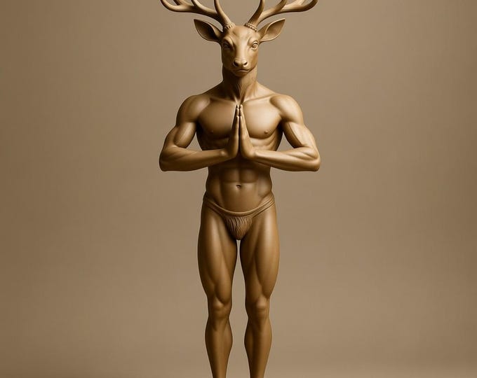 Deer Spirit Fantasy Statue STL File: Antlered Humanoid 3D Model (Digital Download)